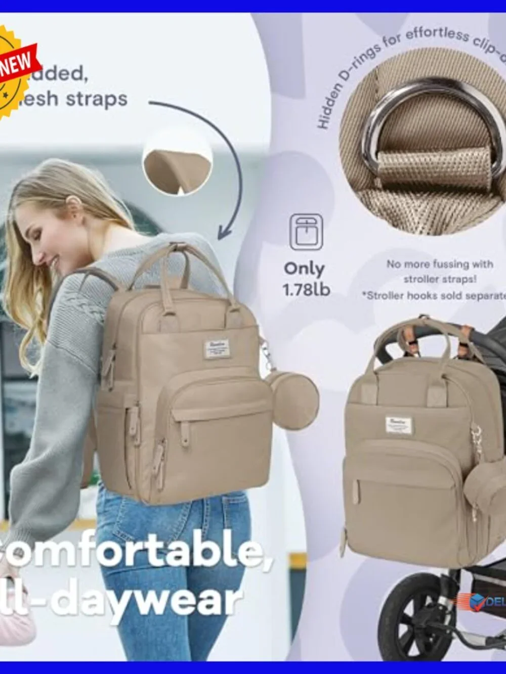 Large Waterproof Diaper Backpack with Changing Pad & Insulated Bottle Pockets